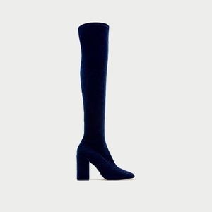 Zara Blue Velvet Over The Knee Boots